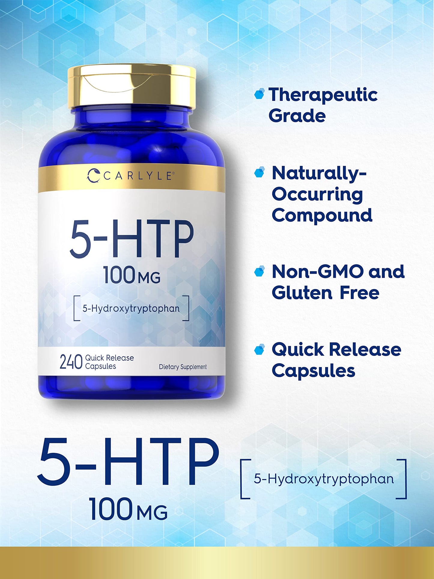 Carlyle 5-HTP 100 mg | 240 Capsules | Non-GMO & Gluten Free | 5-Hydroxytryptophan Supplement