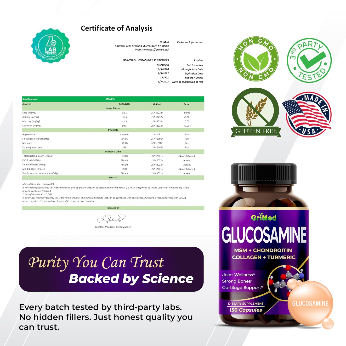 GriMed Glucosamine 12,000mg - 12X Power with MSM & Collagen | USA Made
