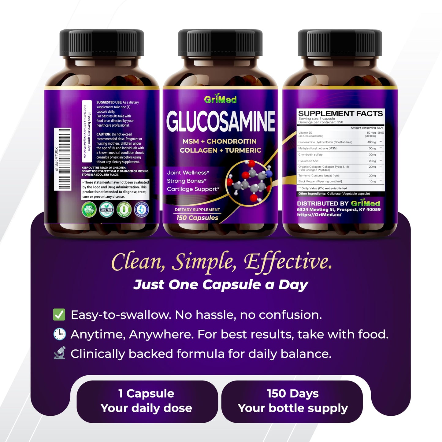 GriMed Glucosamine 12,000mg - 12X Power with MSM & Collagen | USA Made