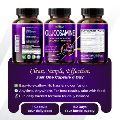 GriMed Glucosamine 12,000mg - 12X Power with MSM & Collagen | USA Made