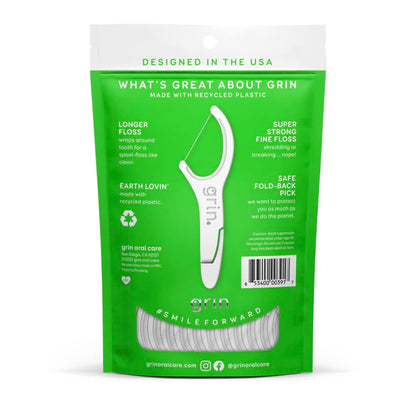 GRIN Dental Floss – 3 Packs of 60 (Fine Fin) for Tight Teeth | Minty Fresh