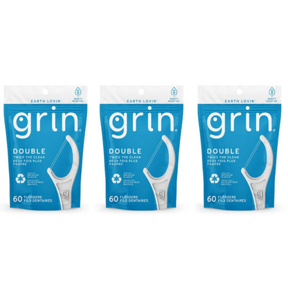 Grin Dental Floss 3-Pack (60 per pack) – White, 180 Total, Minty Fresh