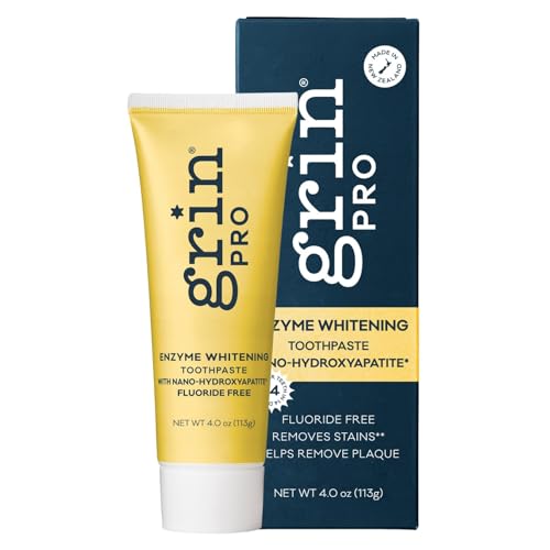 Grin Pro Enzyme Whitening Toothpaste | Nano-Hydroxyapatite, Fluoride Free, SLS Free, Peppermint – 4 oz