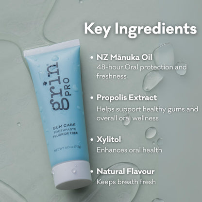 Grin Pro Gum Care Fluoride Free Toothpaste – Organic with Manuka Oil & Propolis | Fresh Breath & Gum Health