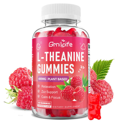 GrnLife L-Theanine Gummies – 400mg with GABA, Ashwagandha, 5HTP, Raspberry, 60 Count