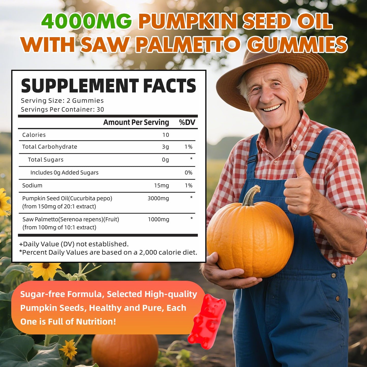 GrnLife Pumpkin Seed Oil Gummies with Saw Palmetto – Hair Growth & Skin Health (60 Count)