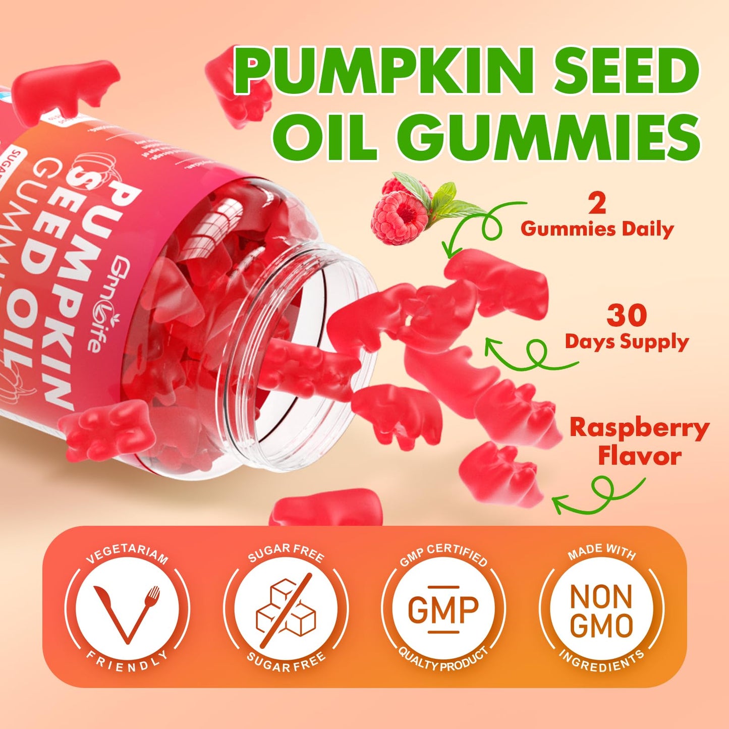 GrnLife Pumpkin Seed Oil Gummies with Saw Palmetto – Hair Growth & Skin Health (60 Count)