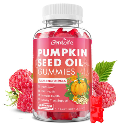 GrnLife Pumpkin Seed Oil Gummies with Saw Palmetto – Hair Growth & Skin Health (60 Count)