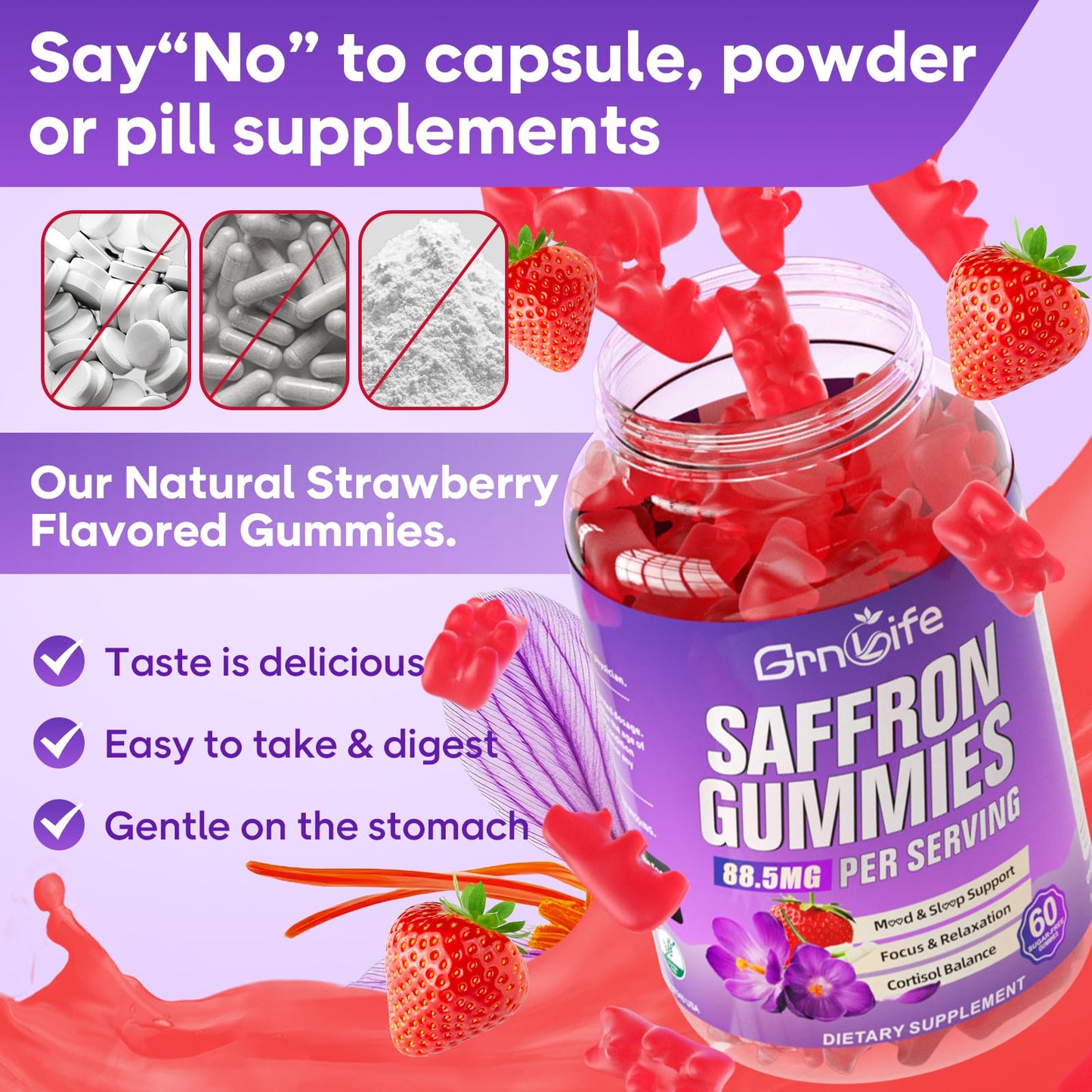 2 Pack Saffron Gummies for Kids & Adults – 10-in-1 Cortisol Support with 88.5mg Saffron, Vitamin D3, B6, Magnesium, Zinc, Ashwagandha, L-Theanine, St. John's Wort – 120 Count
