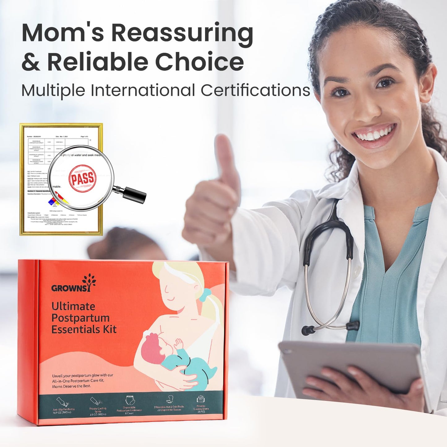 GROWNSY Postpartum Essentials Recovery Kit — 8-Piece Comfort & Care Set for New Moms