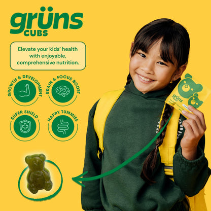 Grüns Multivitamin for Kids – Sugar-Free Super Greens Gummies, 20+ Vitamins & 60 Ingredients, 28 ct