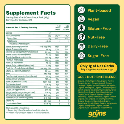 Grüns Multivitamin for Kids – Sugar-Free Super Greens Gummies, 20+ Vitamins & 60 Ingredients, 28 ct