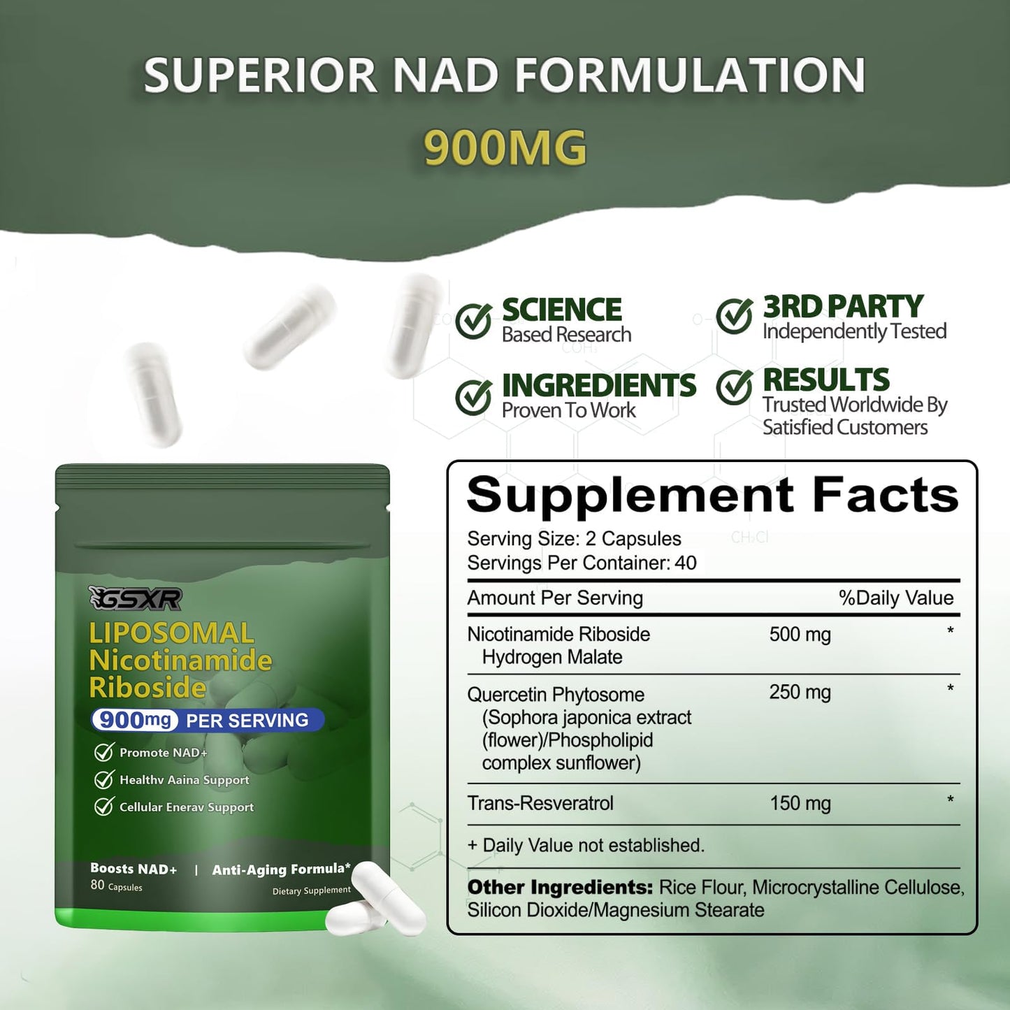 GSXR NAD+ 900MG Liposomal NR + Resveratrol – Anti-Aging NAD Supplement