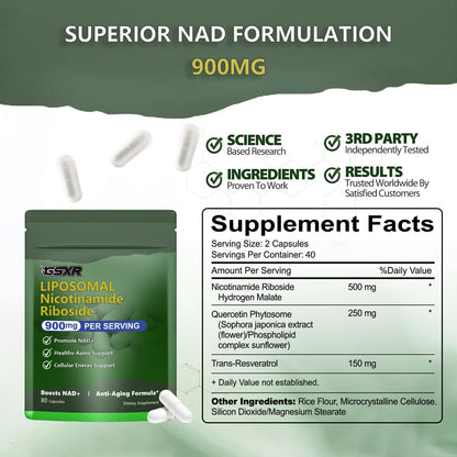 GSXR NAD+ 900MG Liposomal NR + Resveratrol – Anti-Aging NAD Supplement