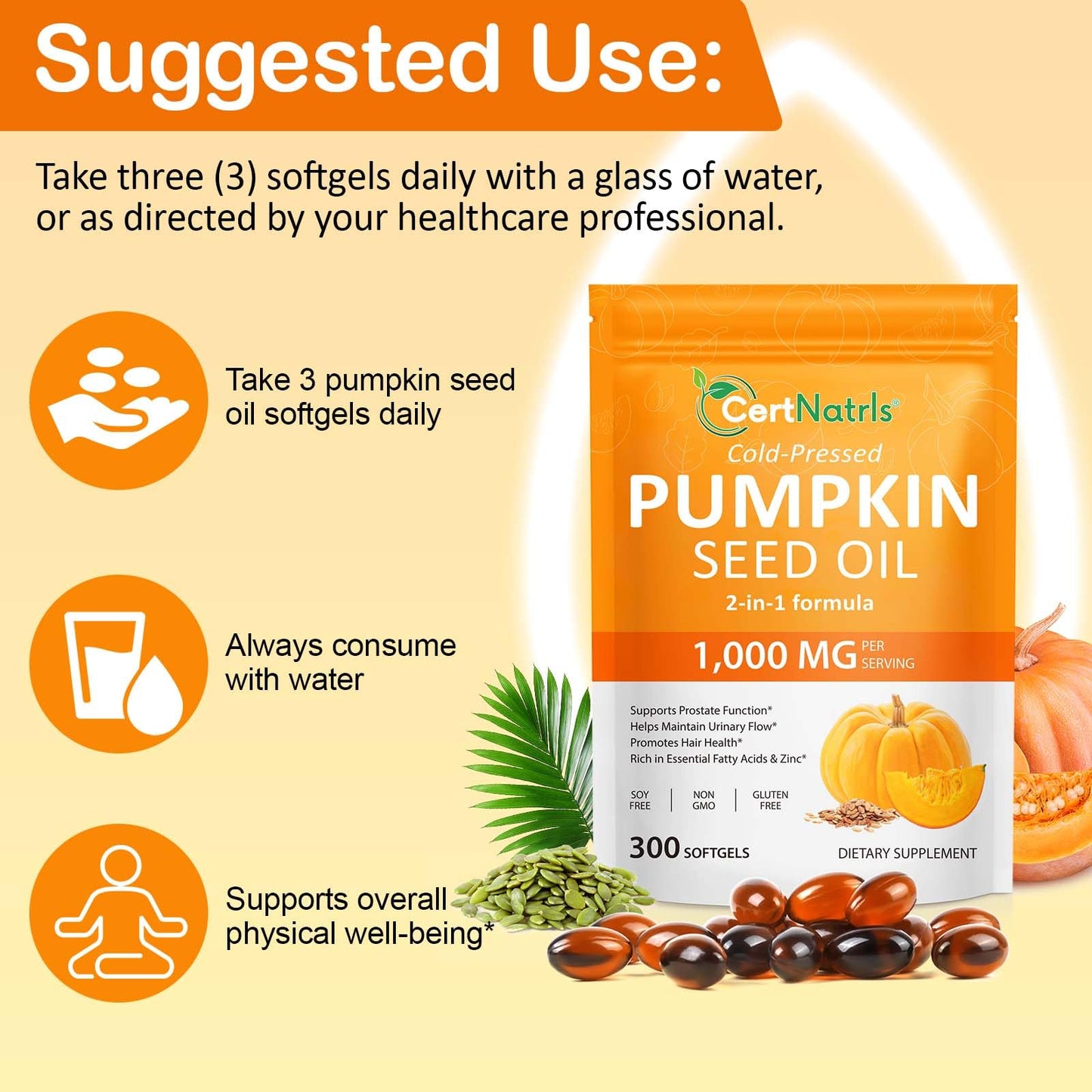 GTZSXNP Pumpkin Seed Oil Capsules 2 in 1 – Hair & Prostate Health (Non-GMO)