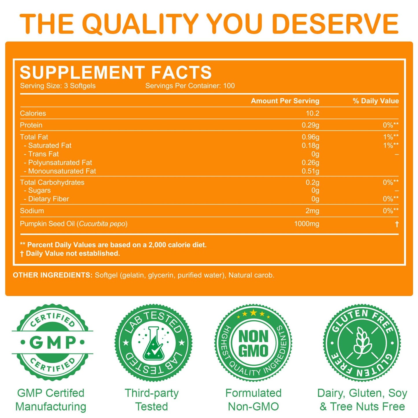 GTZSXNP Pumpkin Seed Oil Capsules 2 in 1 – Hair & Prostate Health (Non-GMO)