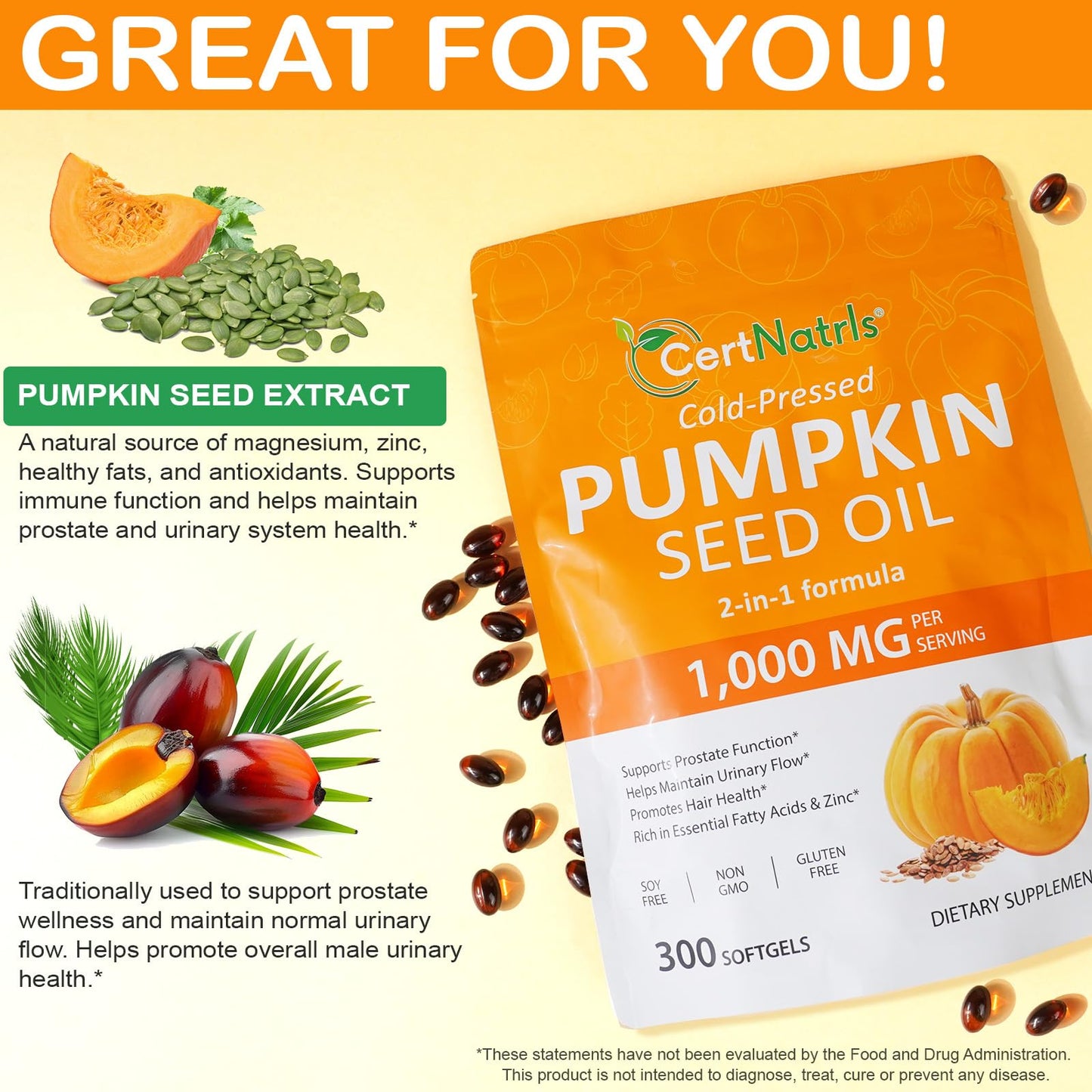 GTZSXNP Pumpkin Seed Oil Capsules 2 in 1 – Hair & Prostate Health (Non-GMO)