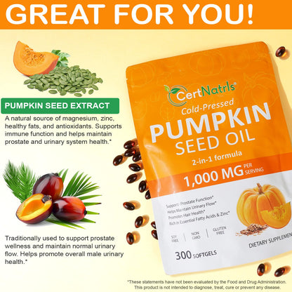 GTZSXNP Pumpkin Seed Oil Capsules 2 in 1 – Hair & Prostate Health (Non-GMO)