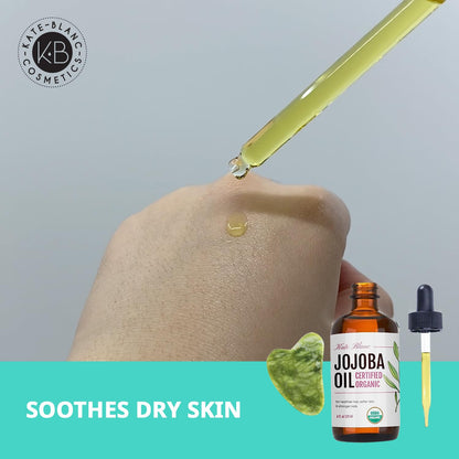 Kate Blanc Jojoba Oil for Hair, Skin & Face with Gua Sha Stone Kit (4oz, Organic)