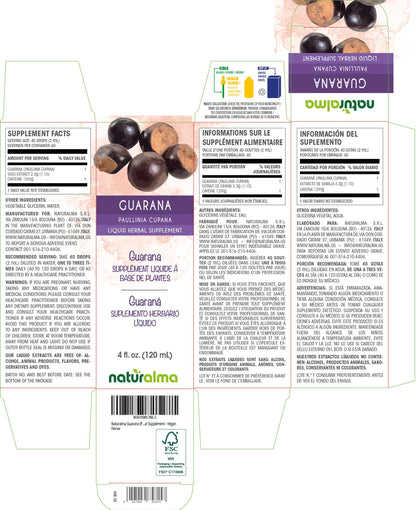 Naturalma Guarana Seed Tincture - Alcohol-Free Drops, 4 fl oz, Vegan