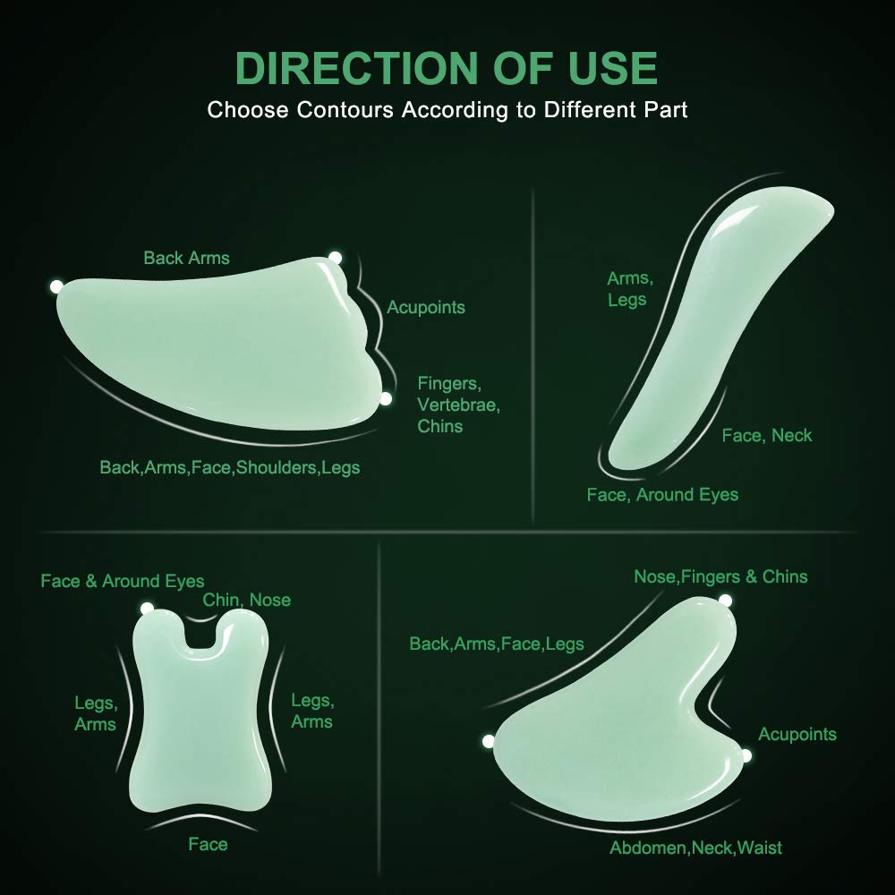 airogym Guasha Massage Tool – Natural Stone Gua Sha Board 4-Piece Set for Spa, Acupuncture & Lymphatic Drainage