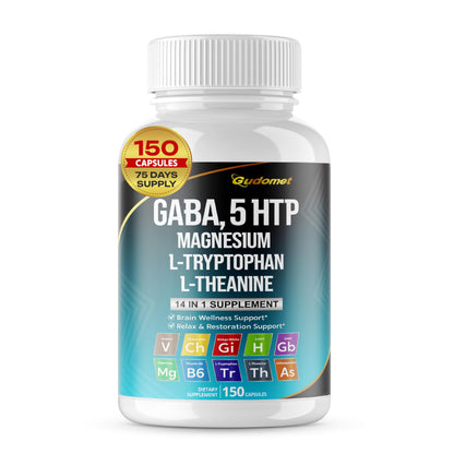 Gudomet GABA 5-HTP L-Tryptophan L-Theanine D3 B6 – 150 Capsules – Made in USA