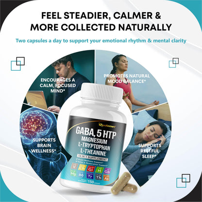 Gudomet GABA 5-HTP L-Tryptophan L-Theanine D3 B6 – 150 Capsules – Made in USA