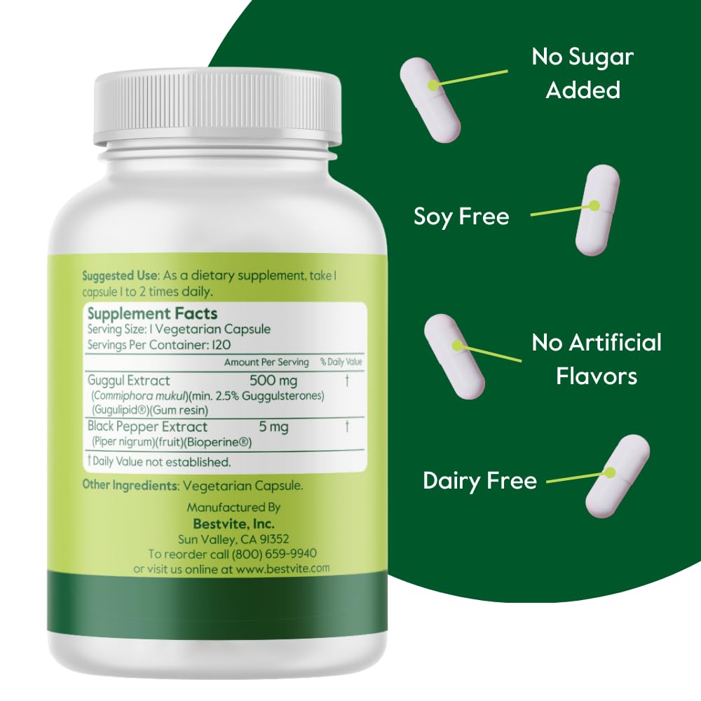 Guggul Extract 500mg (120 Vegetarian Capsules) – Clinically Studied, Patented, Bioperine Enhanced