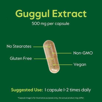 Guggul Extract 500mg (120 Vegetarian Capsules) – Clinically Studied, Patented, Bioperine Enhanced