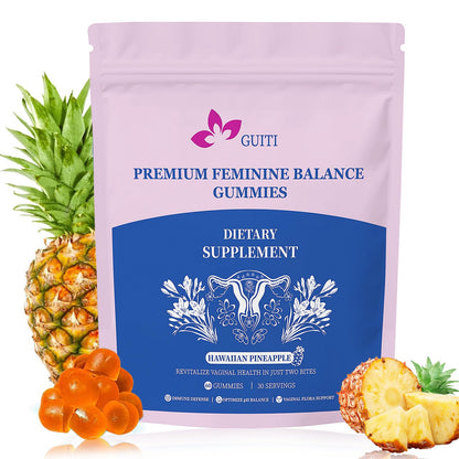 GUITI Premium Feminine Balance Gummies for Women – Pineapple Probiotic, Vegan & Gluten-Free, 60 Gummies
