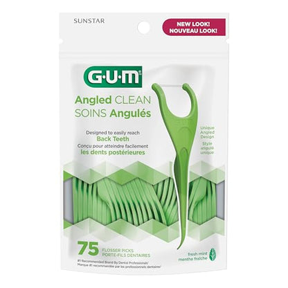GUM Angled Floss Picks – Extra Strong Shred-Resistant Mint, 75 Count