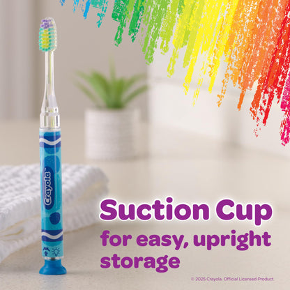 GUM Crayola Timer Light Toothbrush for Kids – 4 Pack | Soft Bristles, Suction Cup Base