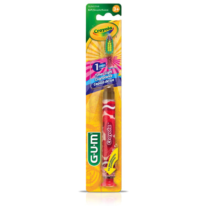 GUM Crayola Timer Light Toothbrush for Kids – 4 Pack | Soft Bristles, Suction Cup Base