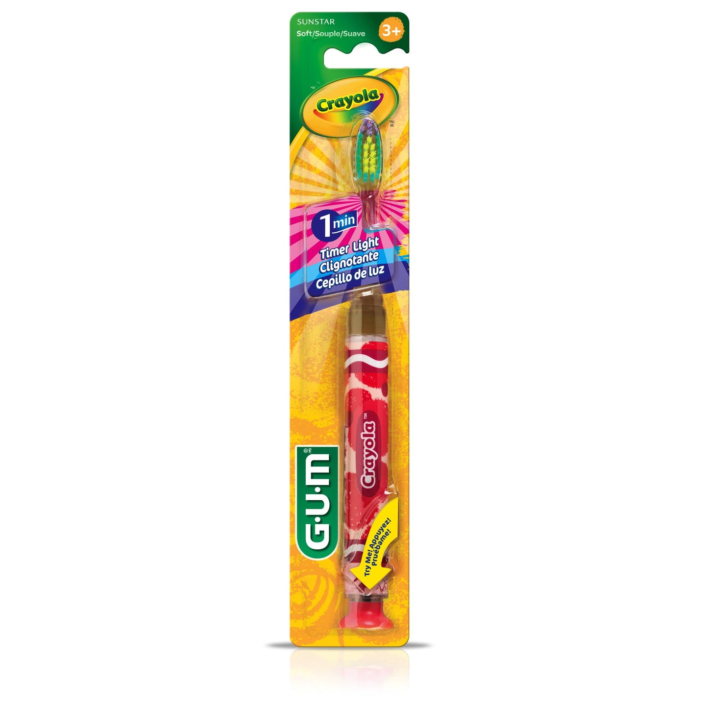 GUM Crayola Kids Light-Up Timer Toothbrush – Soft Bristles & Suction Cup (3+)
