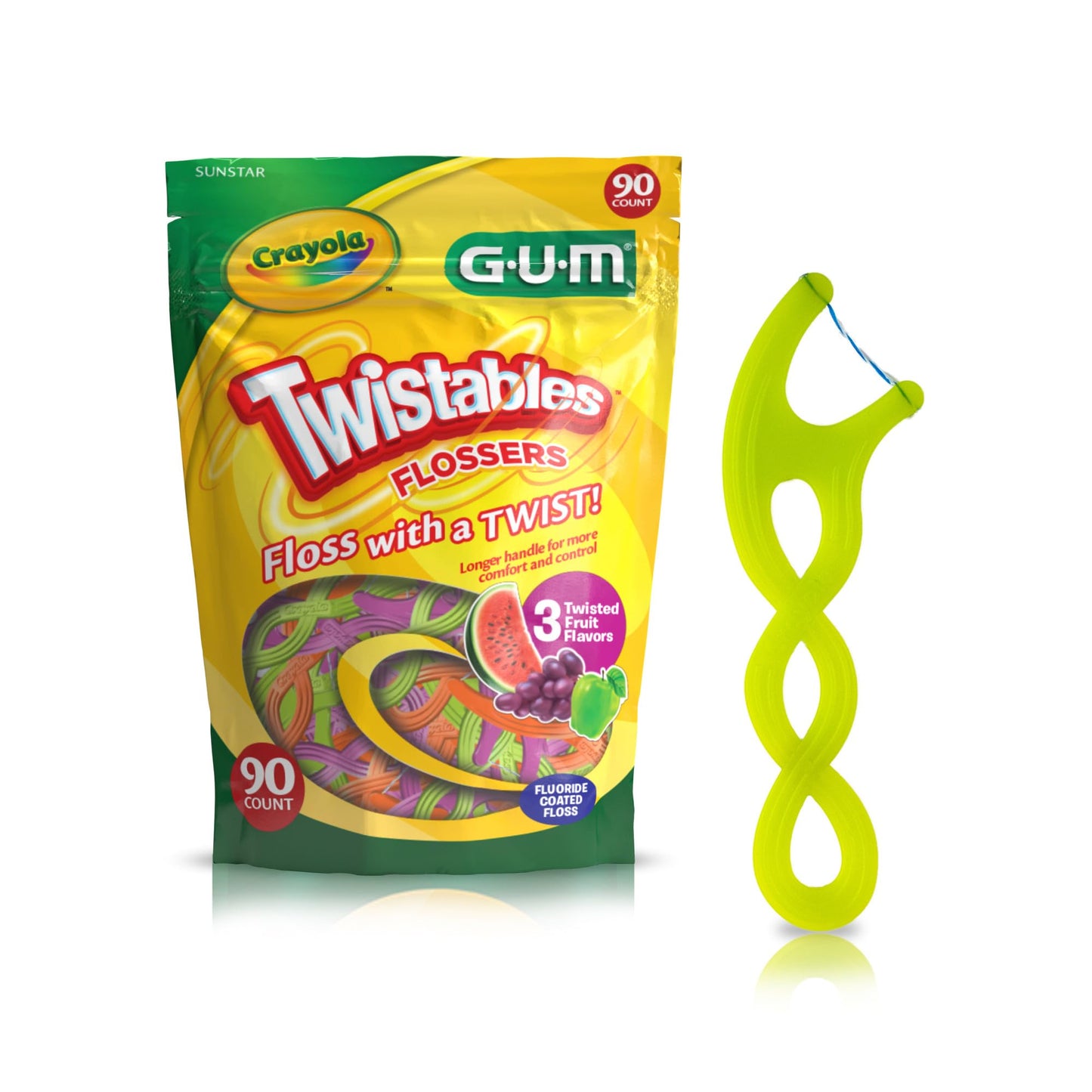 GUM Crayola Twistables Kids Flossers with Fluoride – 90 Count (Ages 3+)