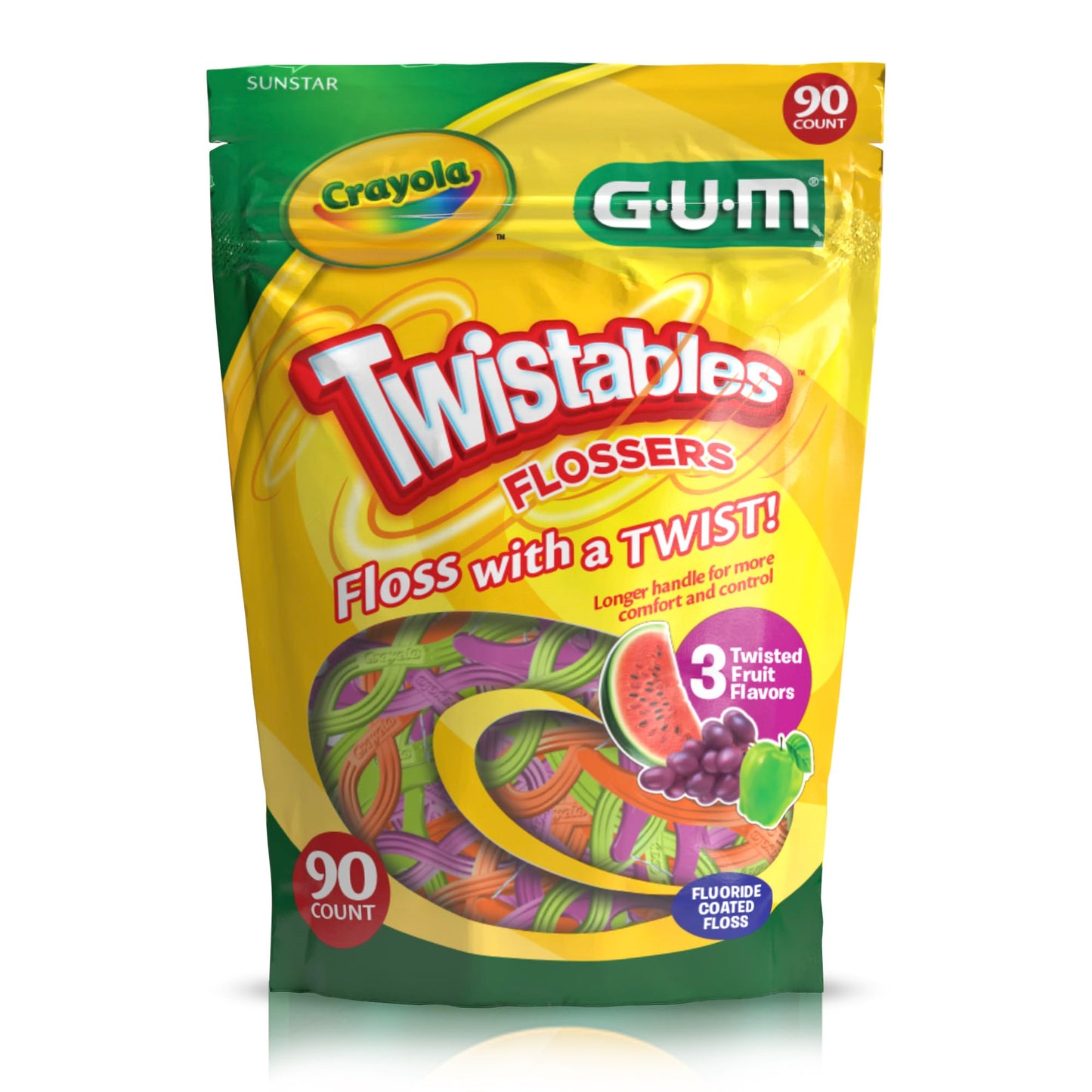GUM Crayola Twistables Kids Flossers with Fluoride – 90 Count (Ages 3+)