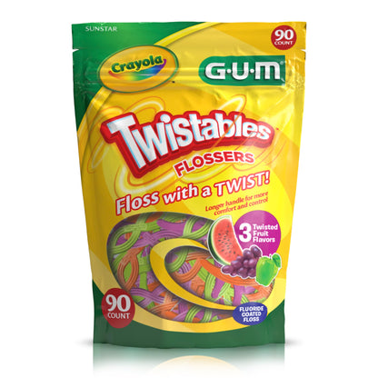 GUM Crayola Twistables Kids Flossers with Fluoride – 90 Count (Ages 3+)