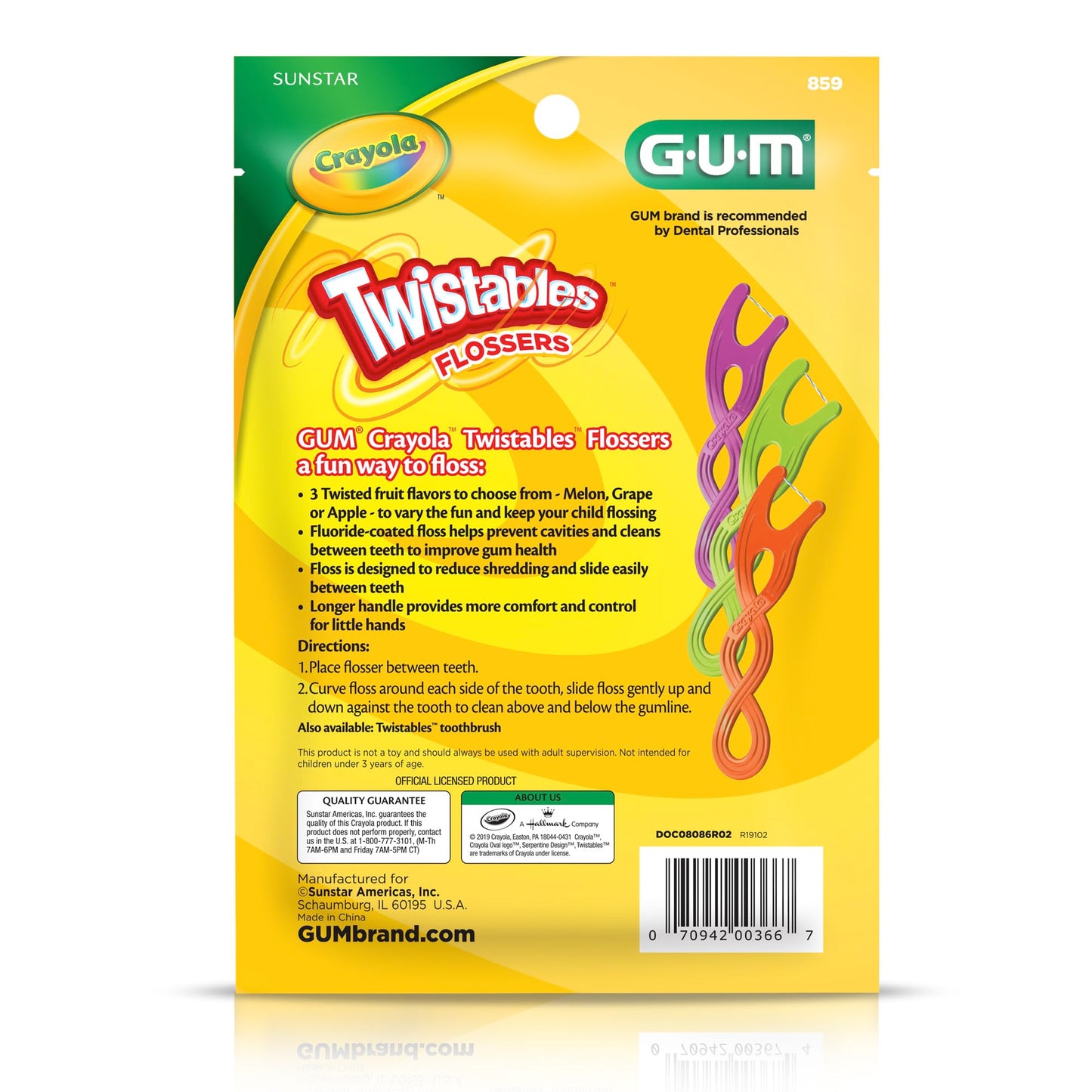 GUM Crayola Twistables Kids Flossers with Fluoride – 90 Count (Ages 3+)