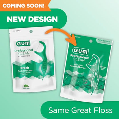 GUM Professional Clean Floss Picks – Extra-Strong Mint Floss, Easy-Grip Handle (90 Count, Pack of 6)