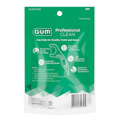 GUM Professional Clean Floss Picks – Extra-Strong Mint Floss, Easy-Grip Handle (90 Count, Pack of 6)
