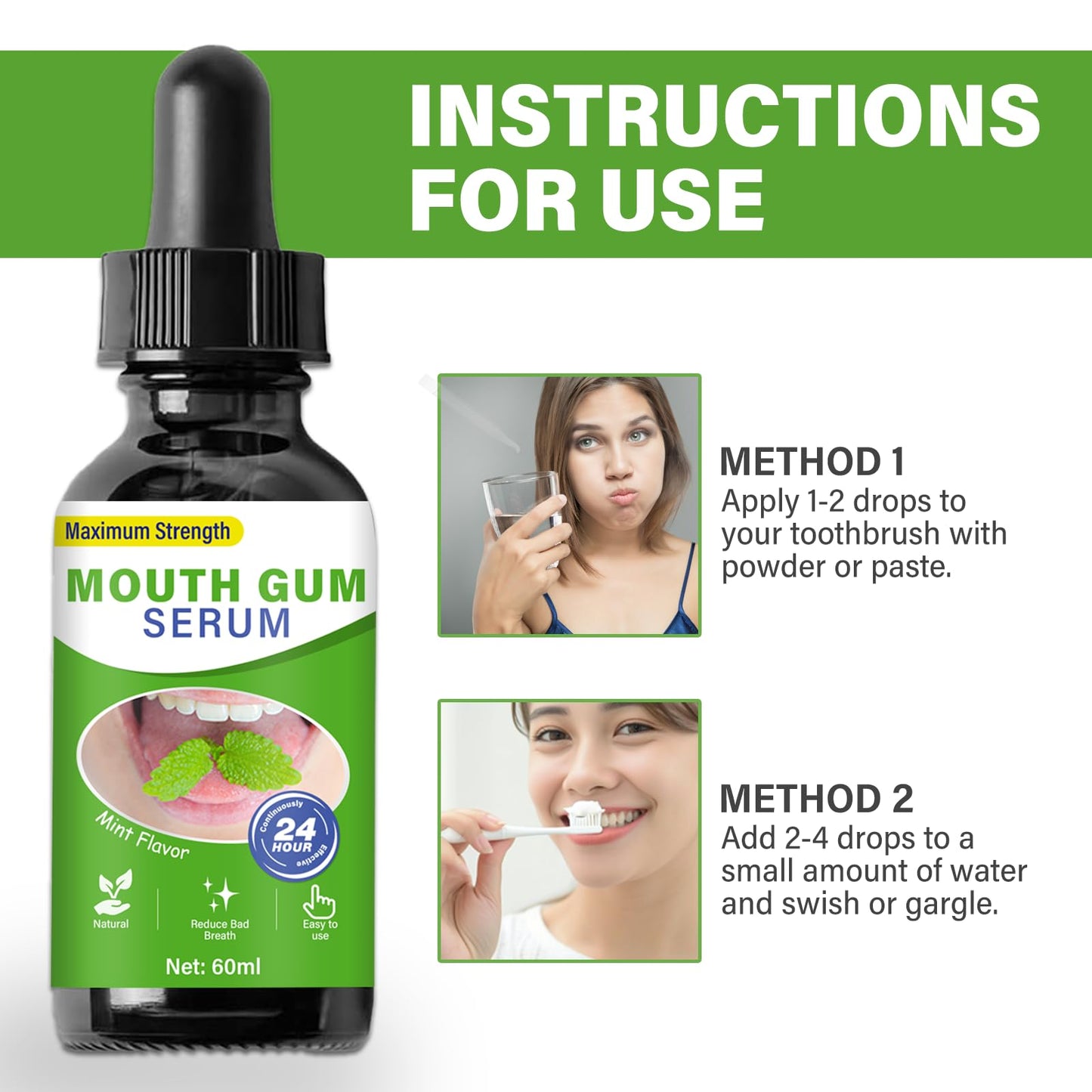 Gum Restore Drops - Advanced Repair for Receding Gums & Bad Breath | Mint Flavor 2 fl oz