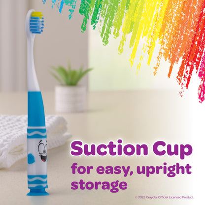 GUM Crayola Pip-Squeaks Kids' Manual Toothbrushes – Extra Soft Bristles, 3-5 Years, Suction Cup Base (Pack of 4)