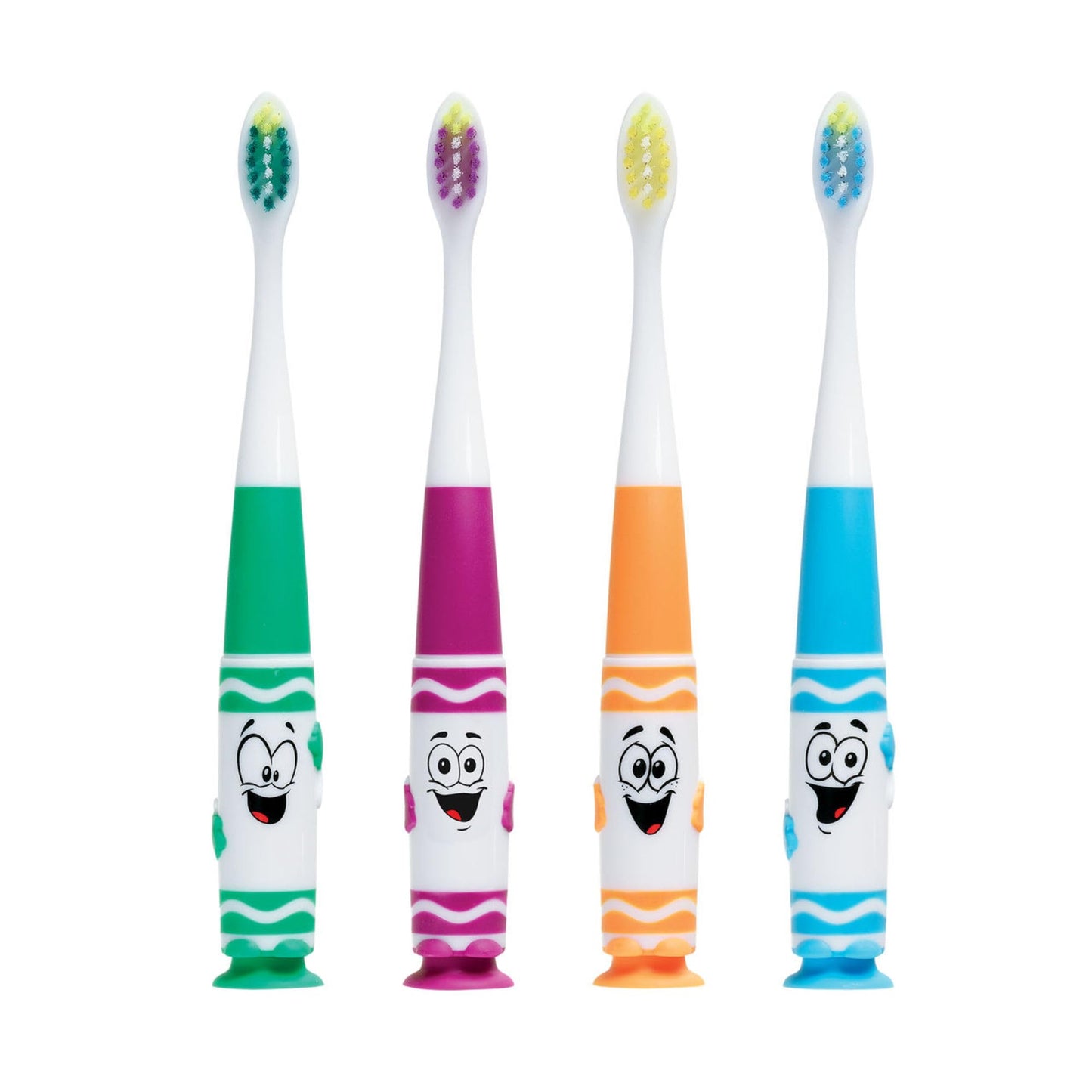 GUM Crayola Pip-Squeaks Kids' Manual Toothbrushes – Extra Soft Bristles, 3-5 Years, Suction Cup Base (Pack of 4)