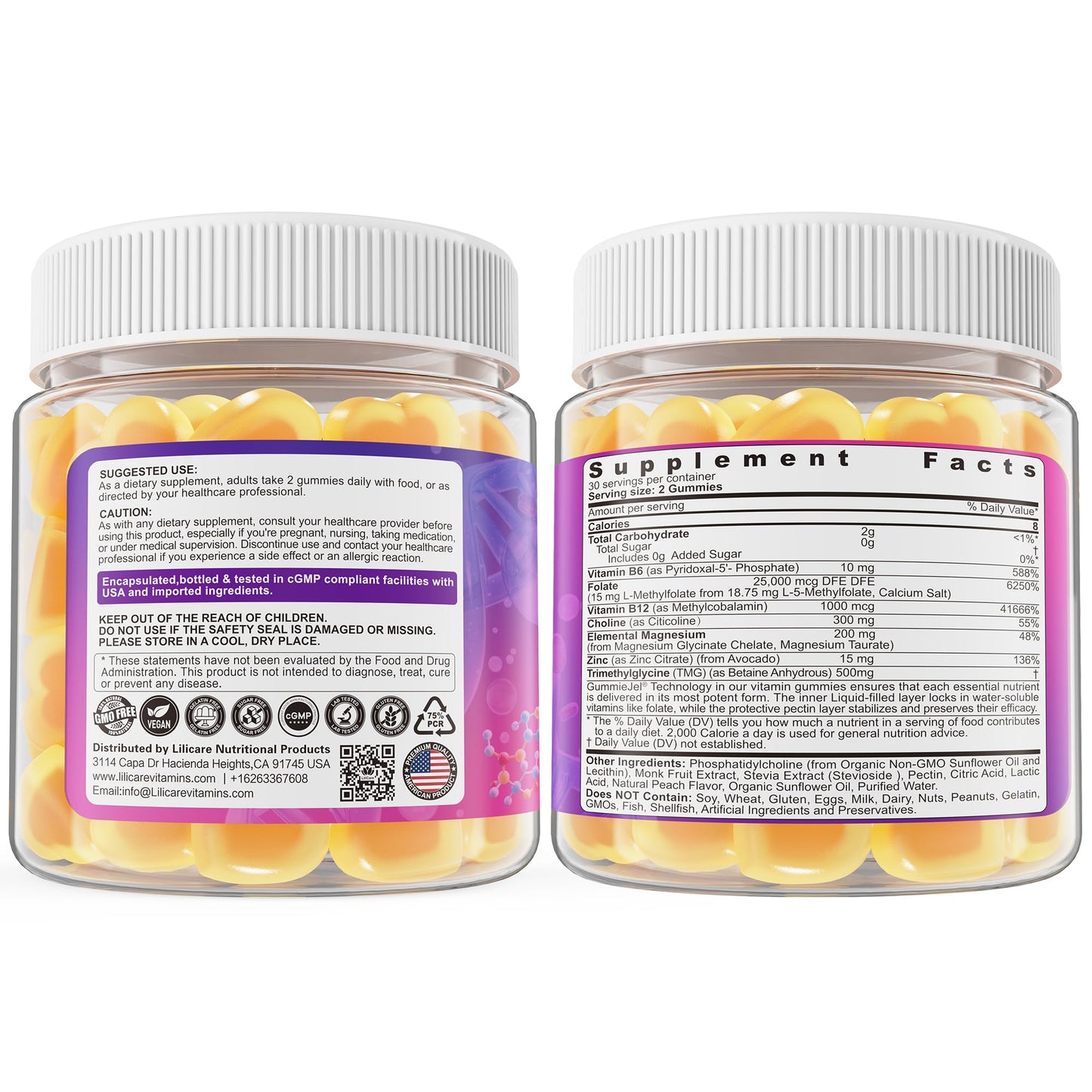 L-MethylFolate Gummies – 15mg/7.5mg + Methyl B12 | Methylated B Complex, Folate, B6, Magnesium | Sugar Free