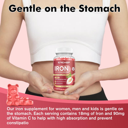 Iron Gummies for Women & Men – Peach Flavor, Vegan, 60 Gummies