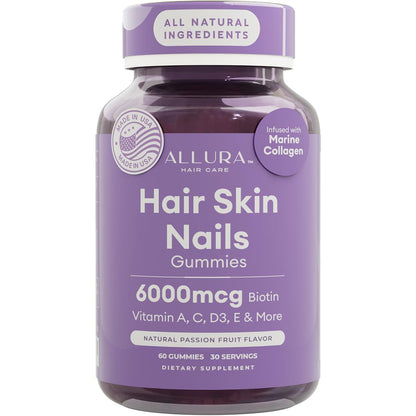 Biotin Hair Gummies 6000mcg – Hair, Skin & Nails Vitamins for Women | Made in USA | Passion Fruit 60ct