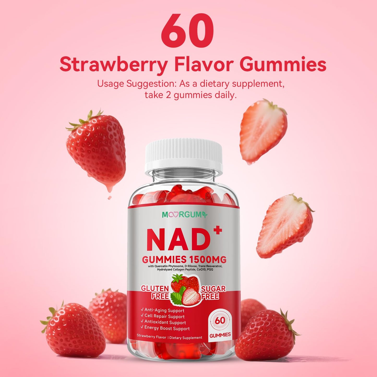 NR Collagen CoQ10 NAD+ Gummies - 1500mg per Serving, Energy & Anti-Aging | 120 Count