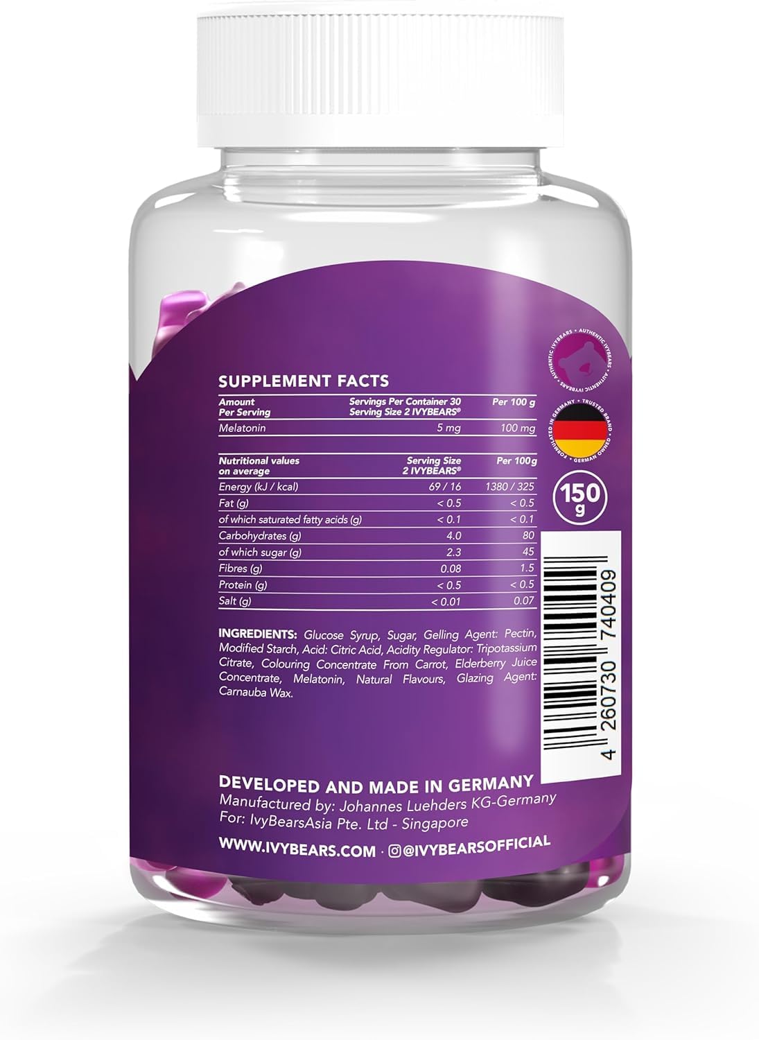 Fast Acting Melatonin Gummies 5 mg – Vegan Sleep Support – 60 Pieces