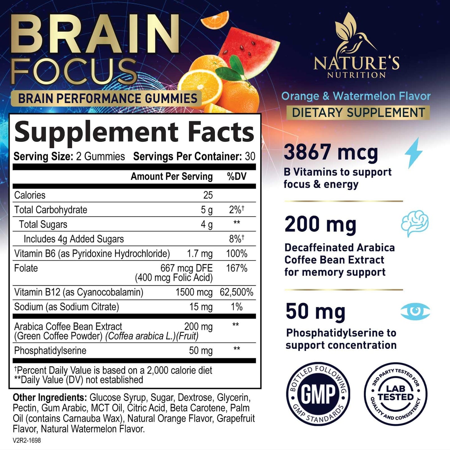 Brain Memory & Focus Gummies with Phosphatidylserine, B6 & B12