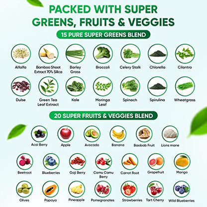 Sugar-Free Real Organic Fruits, Super Greens and Veggies Gummies | 35+ Nutritious & Healthy Greens, Fruits, and Vegetables for Improved Immunity, Skin Health & Energy Boost|60 Vegan Gummies
